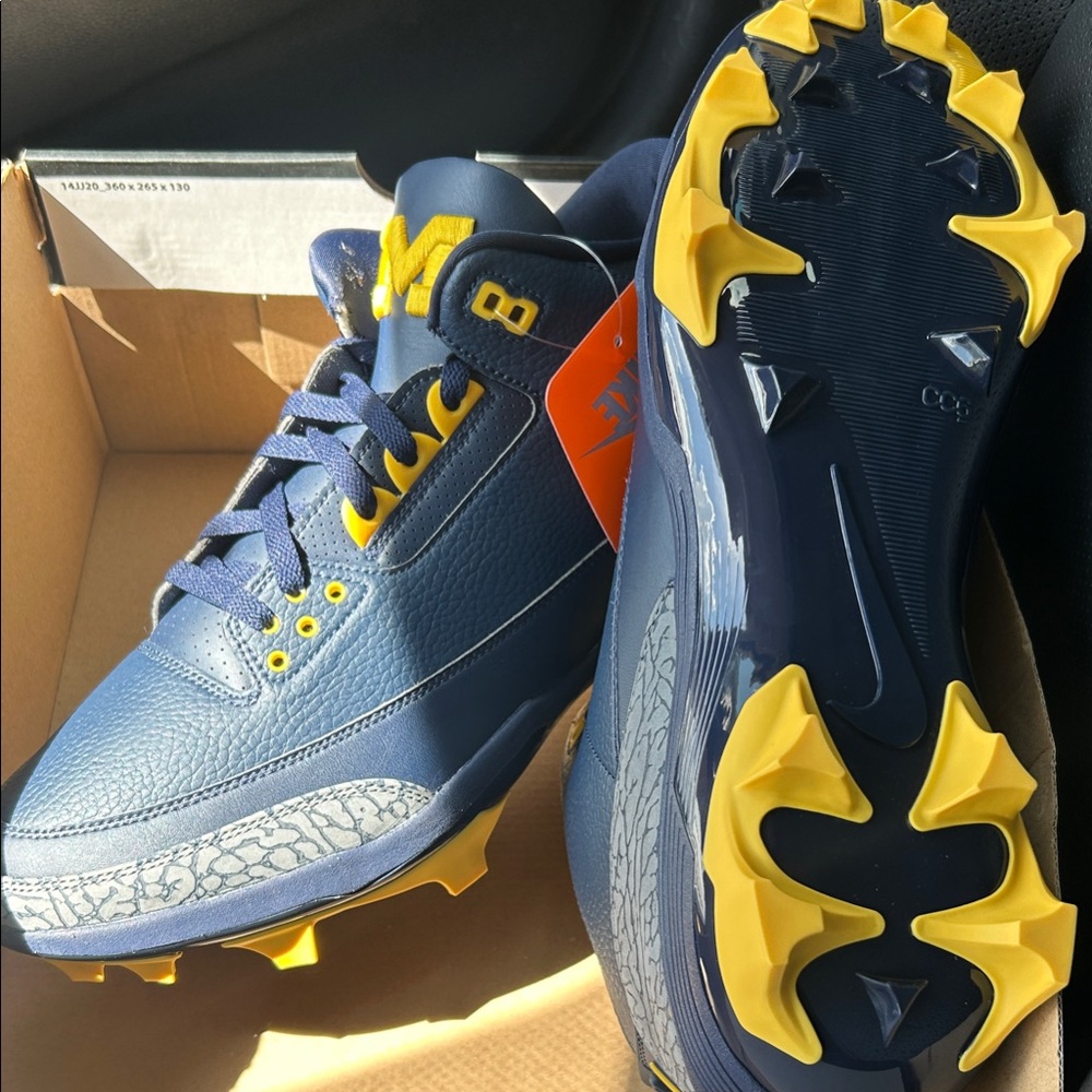 Michigan Jordan 3 football in Navy and Yellow